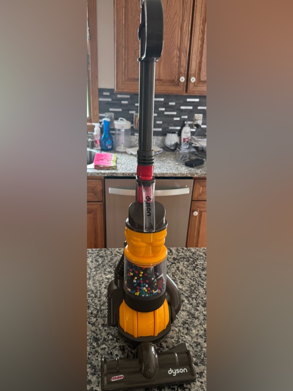 Pretend play Dyson Yellow and Black Upright Vacuum Top Assembly with Red Accent